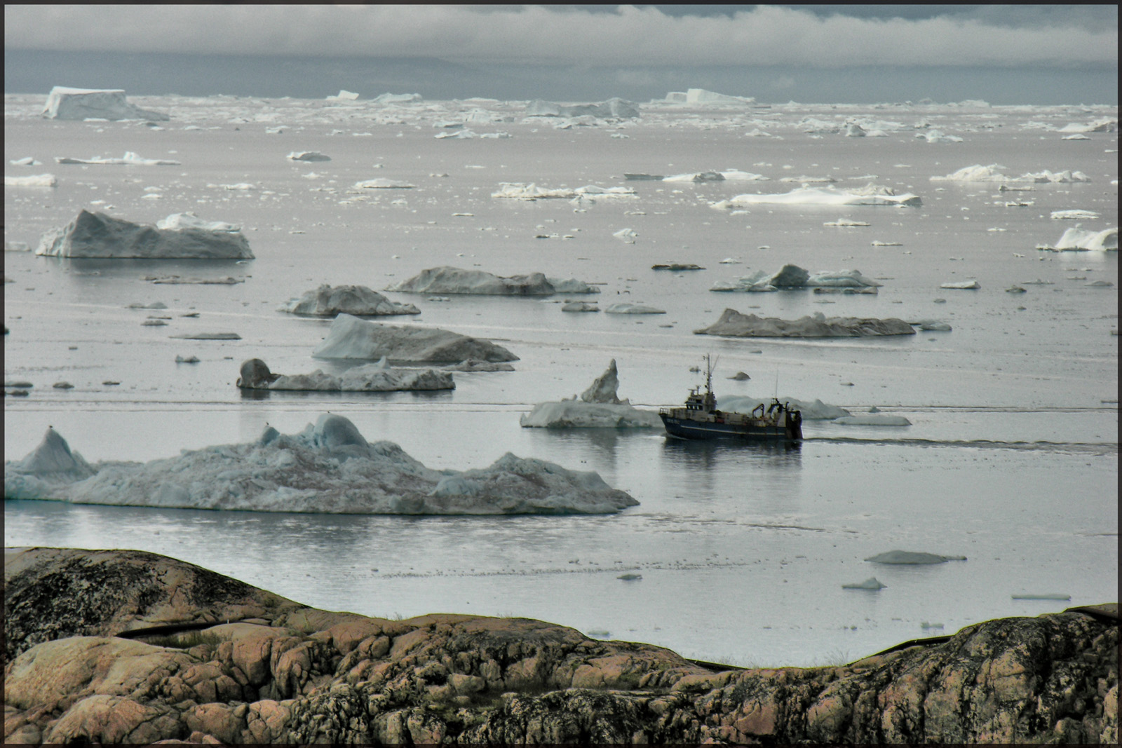 boat Greenland fjord ice
